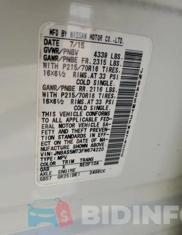 JN8AS5MT3FW674220 Photo# 13