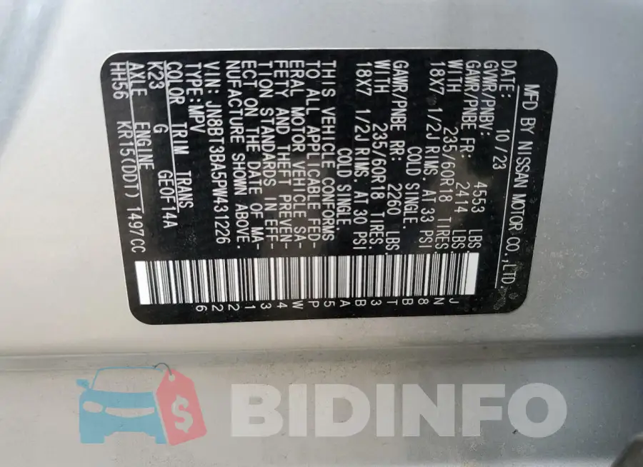 JN8BT3BA5PW431226 Photo# 13