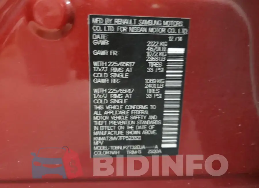 KNMAT2MV7FP523321 Photo# 14