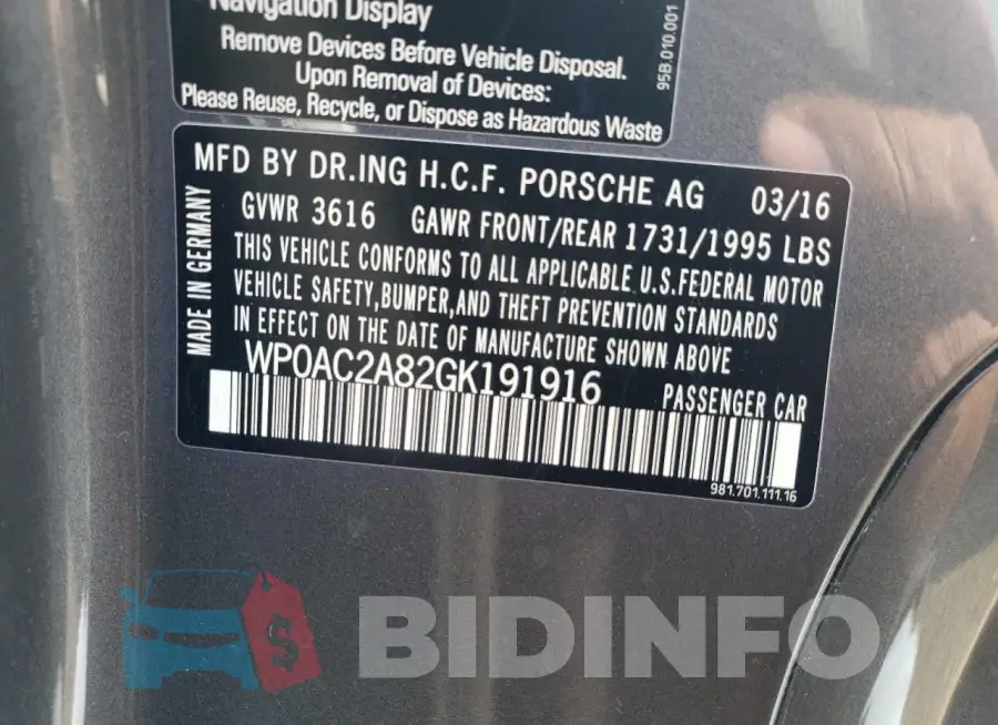 WP0AC2A82GK191916 Photo# 12