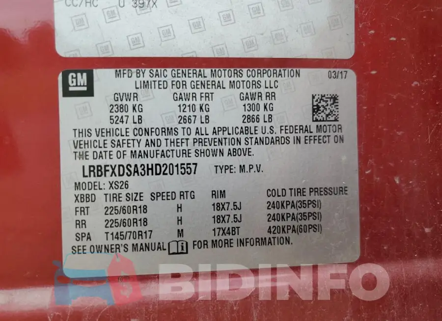 LRBFXDSA3HD201557 Photo# 13