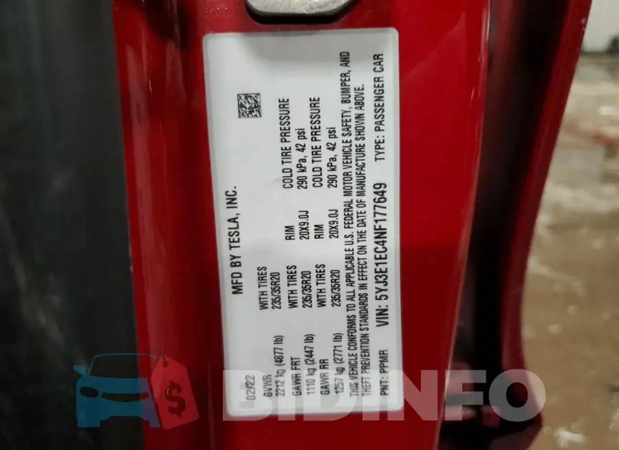 5YJ3E1EC4NF177649 Photo# 12