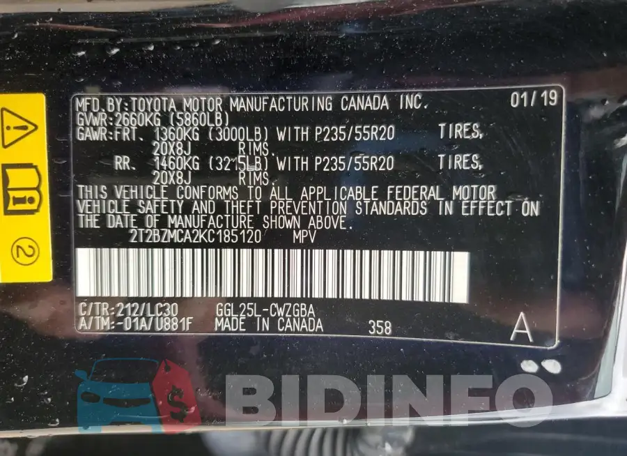 2T2BZMCA2KC185120 Photo# 12