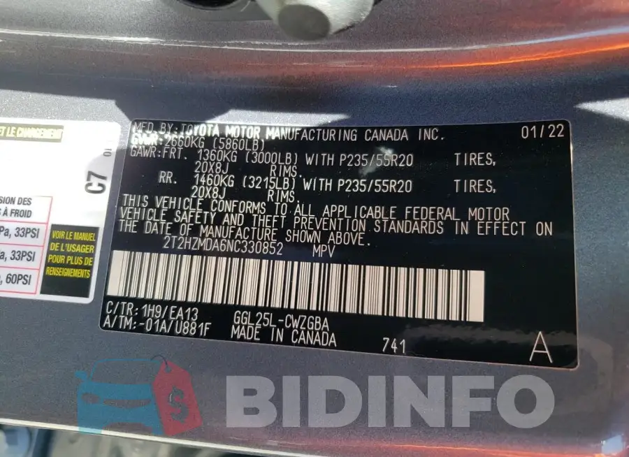 2T2HZMDA6NC330852 Photo# 12