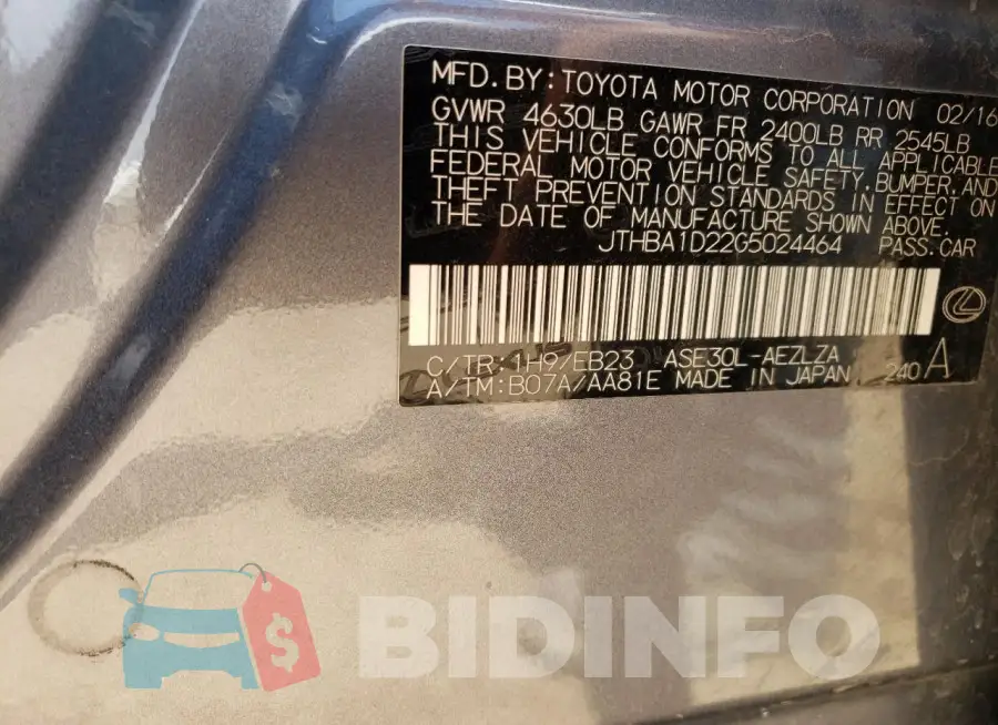 JTHBA1D22G5024464 Photo# 12