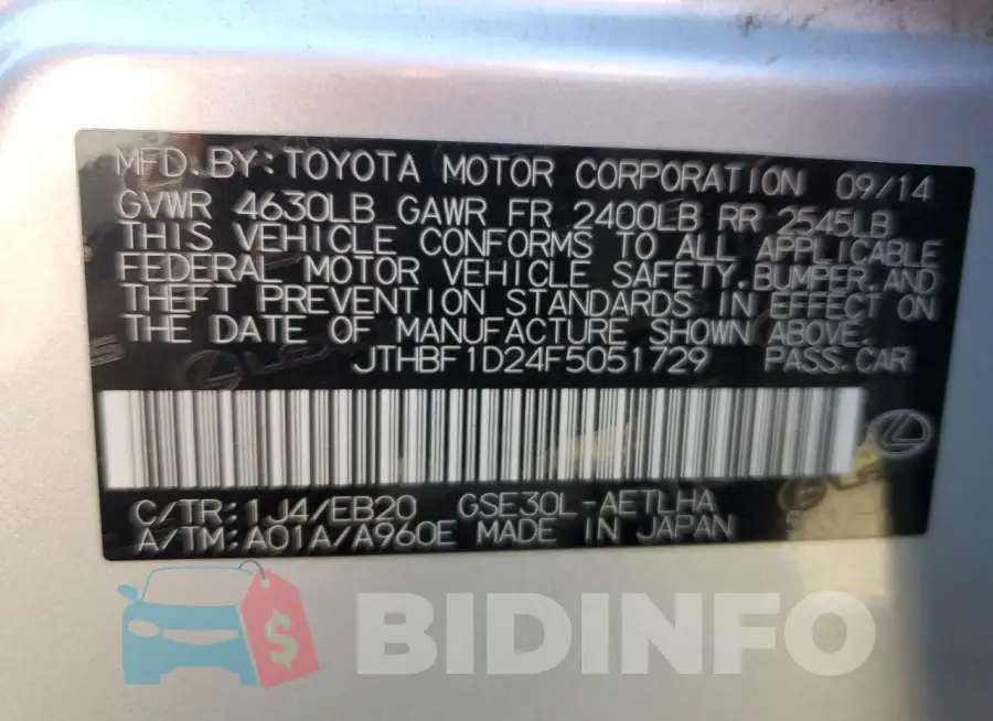 JTHBF1D24F5051729 Photo# 12