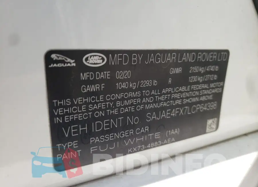 SAJAE4FX7LCP64398 Photo# 12