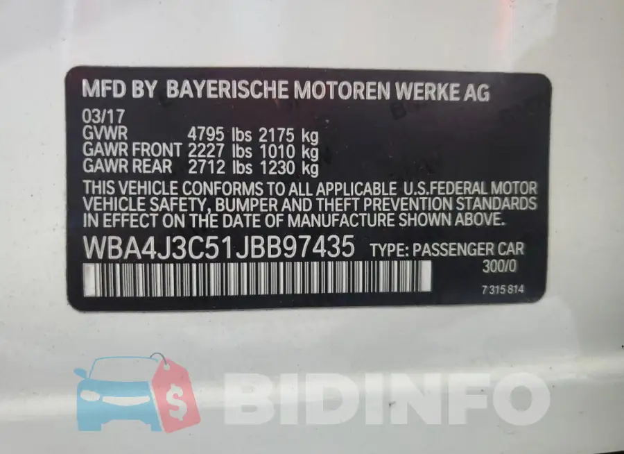 WBA4J3C51JBB97435 Photo# 12
