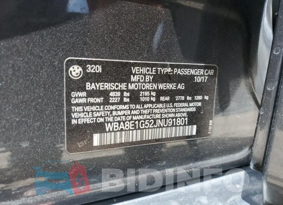 WBA8E1G52JNU91801 Photo# 13