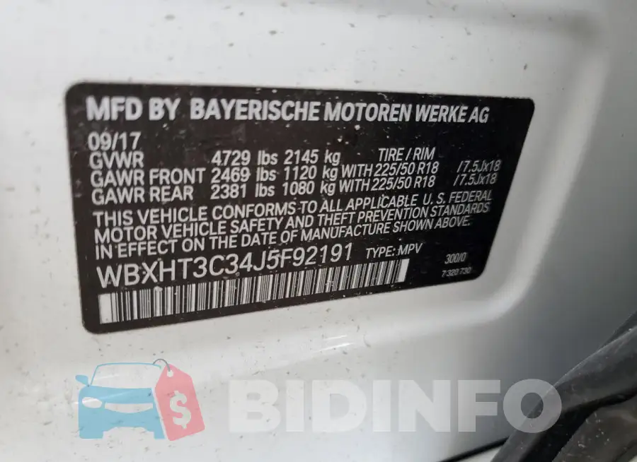 WBXHT3C34J5F92191 Photo# 12