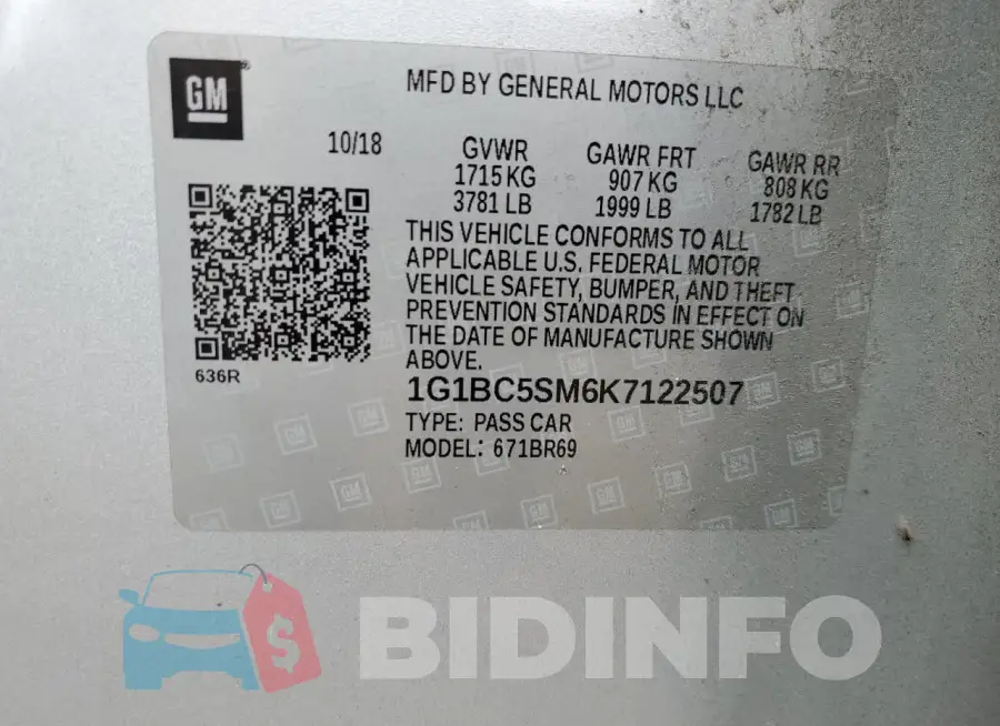 1G1BC5SM6K7122507 Photo# 12