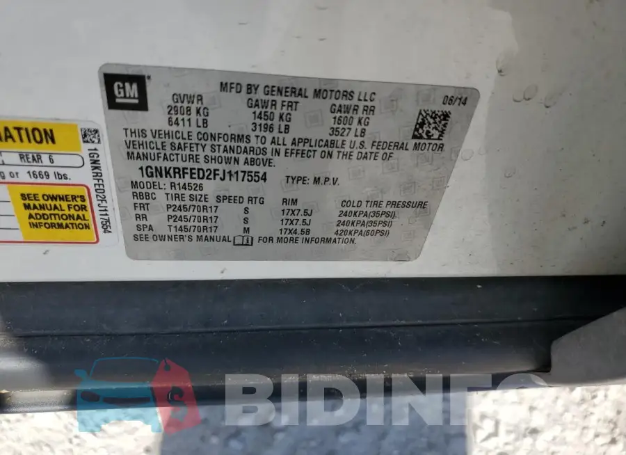 1GNKRFED2FJ117554 Photo# 13