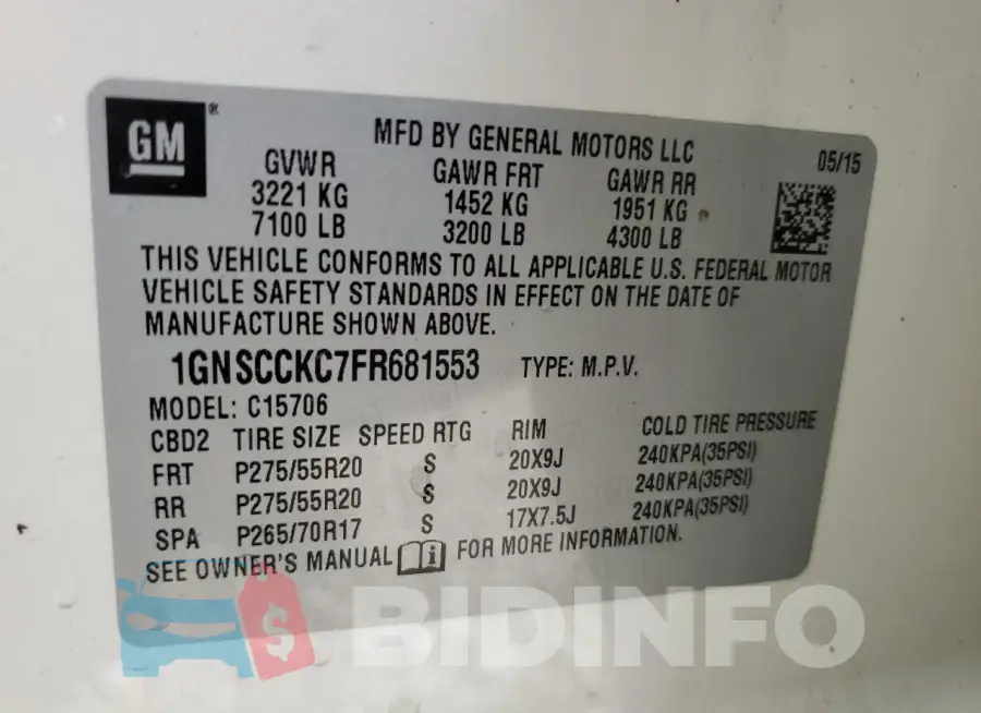 1GNSCCKC7FR681553 Photo# 13
