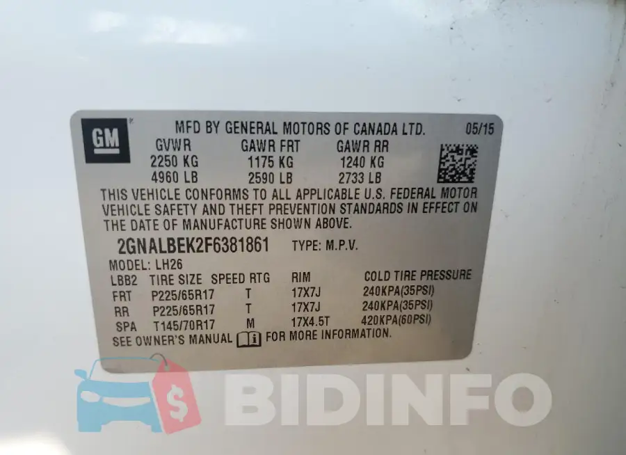 2GNALBEK2F6381861 Photo# 13
