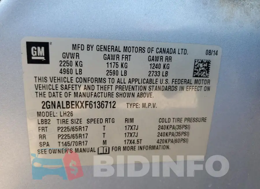 2GNALBEKXF6136712 Photo# 12