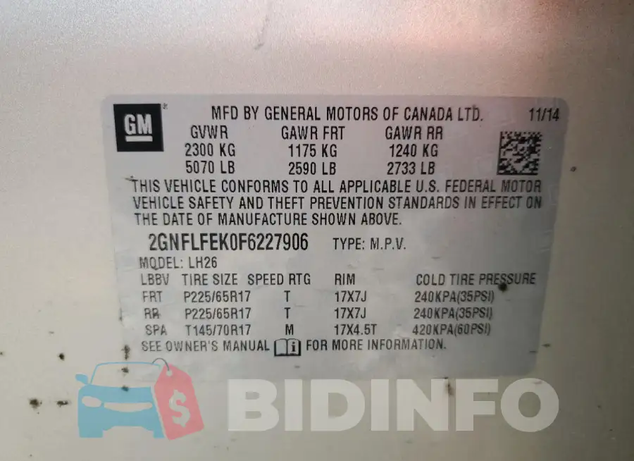 2GNFLFEK0F6227906 Photo# 13