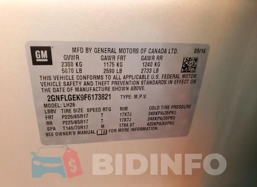 2GNFLGEK9F6173821 Photo# 13