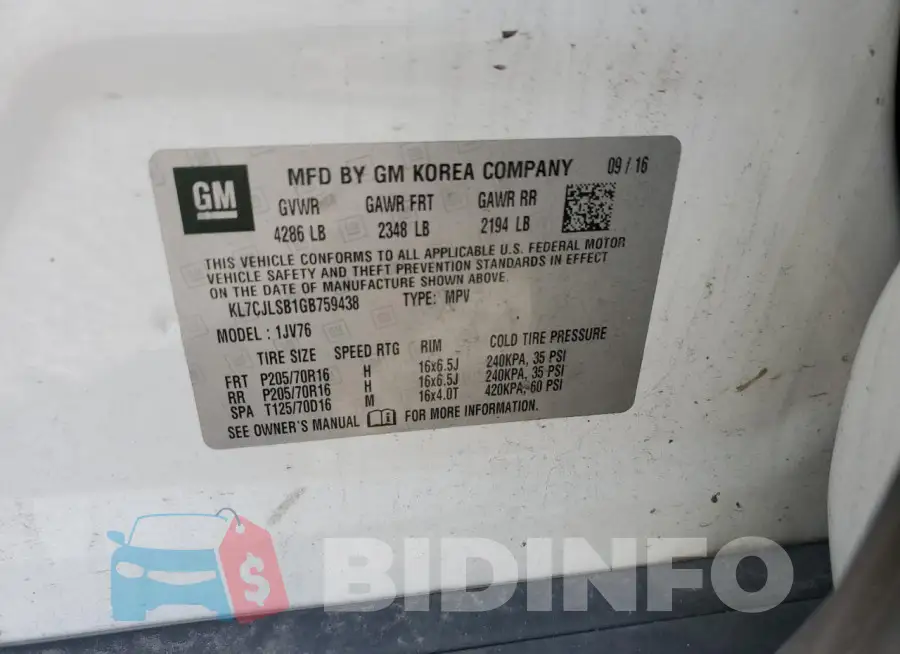 KL7CJLSB1GB759438 Photo# 13