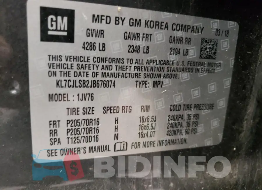 KL7CJLSB2JB676074 Photo# 12