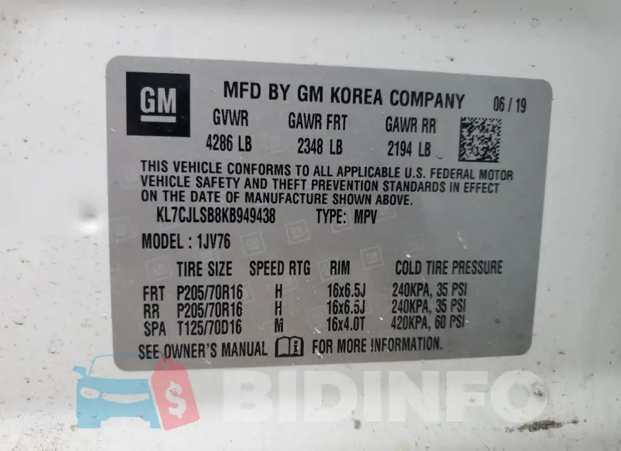KL7CJLSB8KB949438 Photo# 12