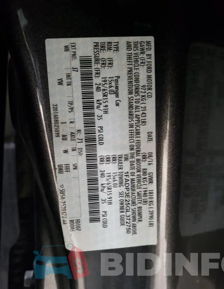 1FADP3E25GL372750 Photo# 12