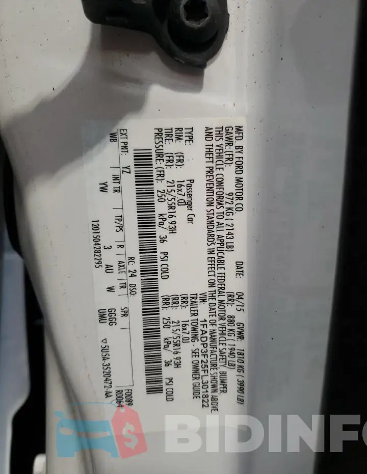 1FADP3F25FL301822 Photo# 12
