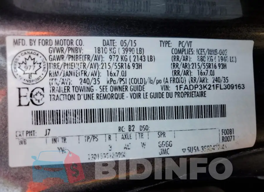 1FADP3K21FL309163 Photo# 13