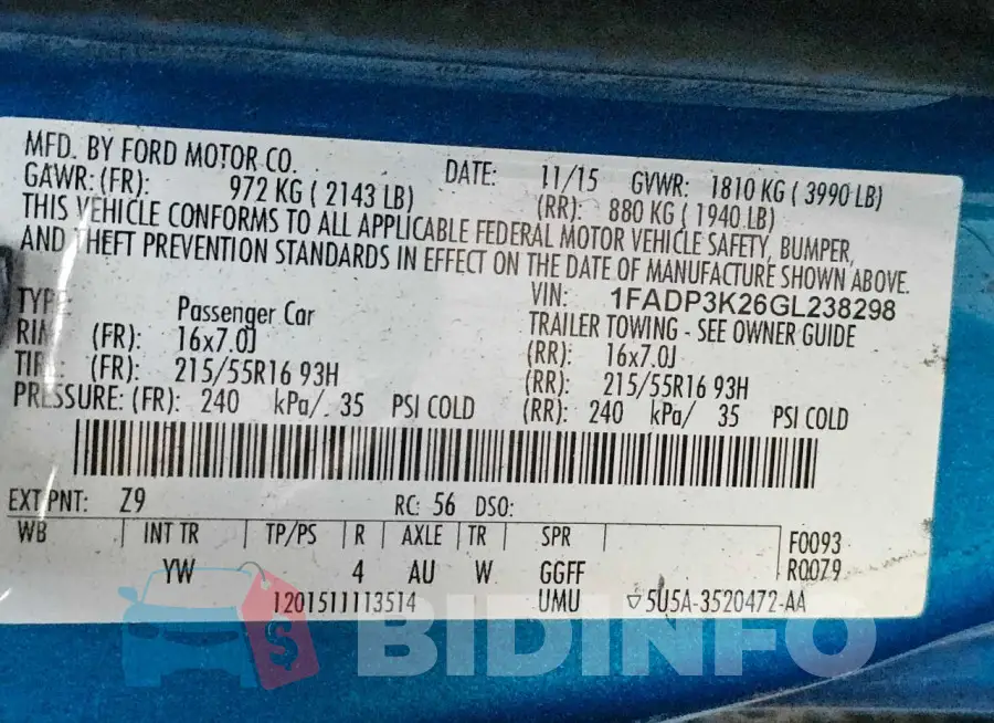 1FADP3K26GL238298 Photo# 10