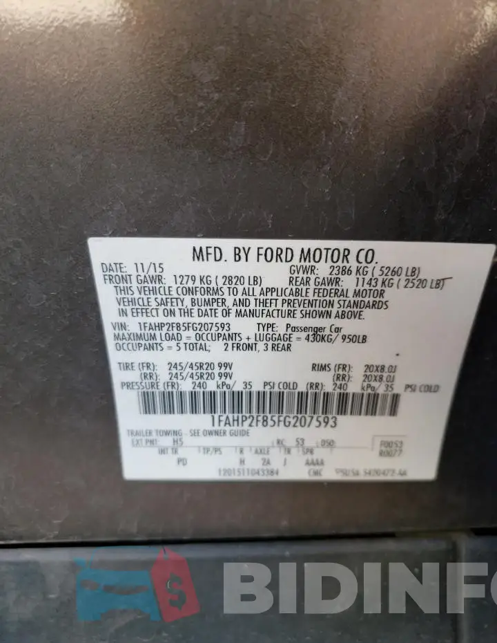 1FAHP2F85FG207593 Photo# 12