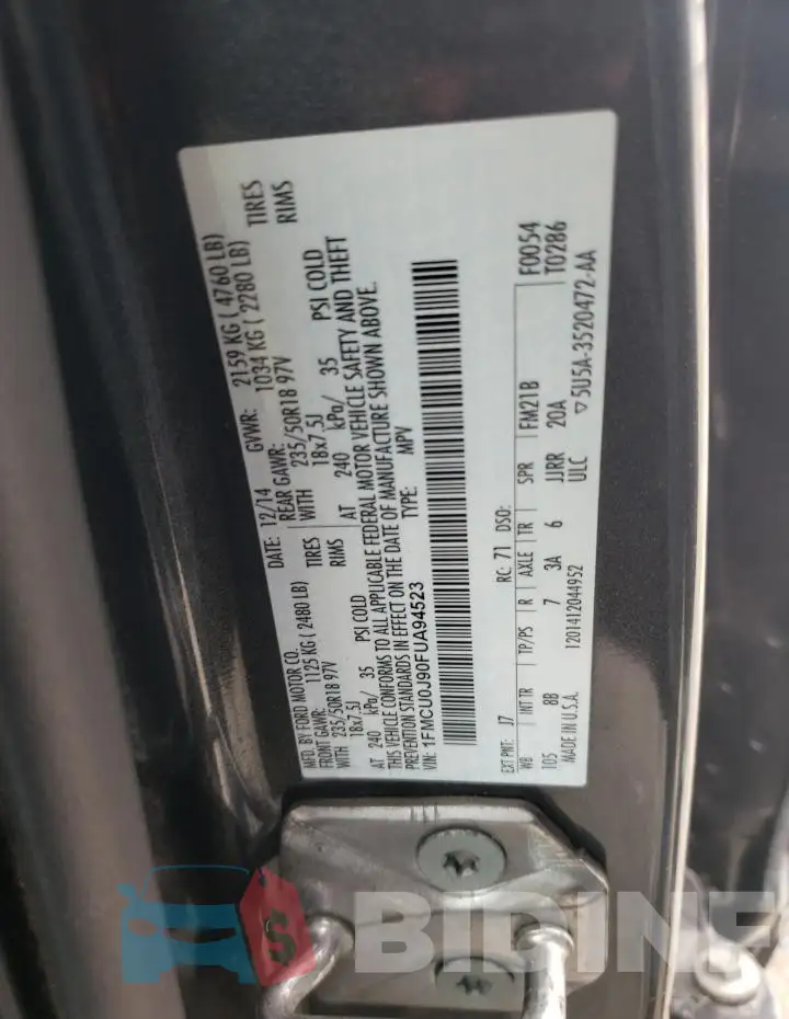 1FMCU0J90FUA94523 Photo# 14