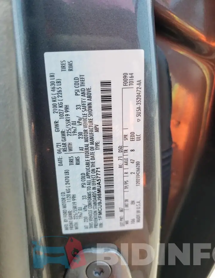 1FMCU9J98MUA57771 Photo# 12