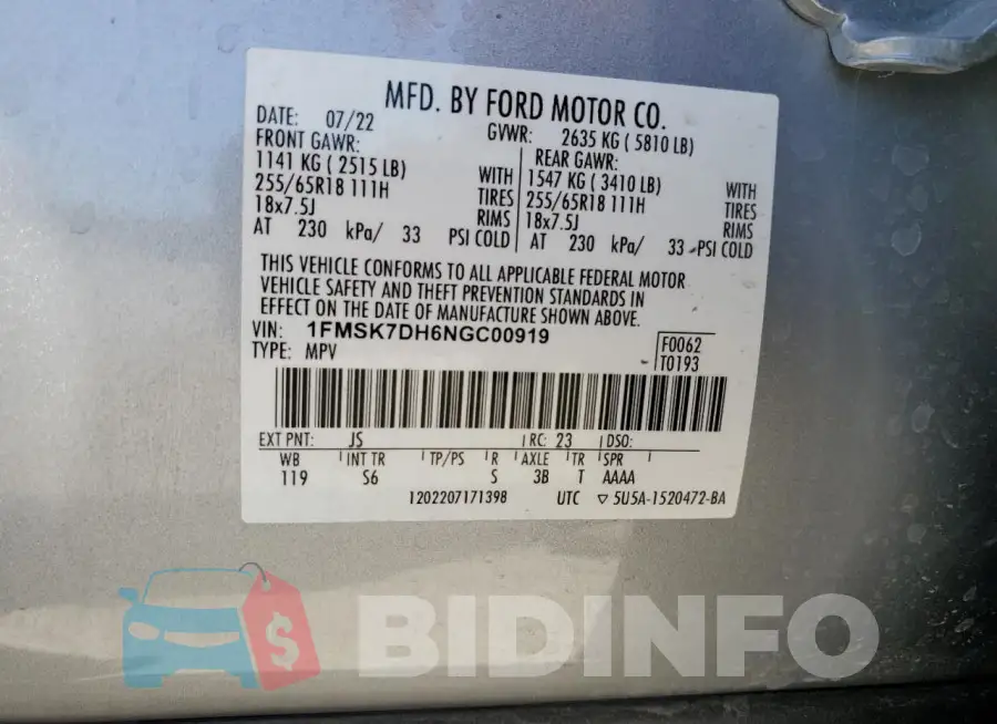 1FMSK7DH6NGC00919 Photo# 14