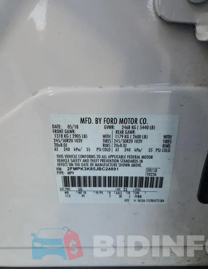 2FMPK3K85JBC24891 Photo# 13
