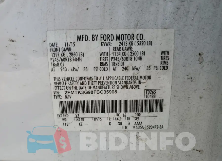 2FMTK3G98FBC35908 Photo# 13