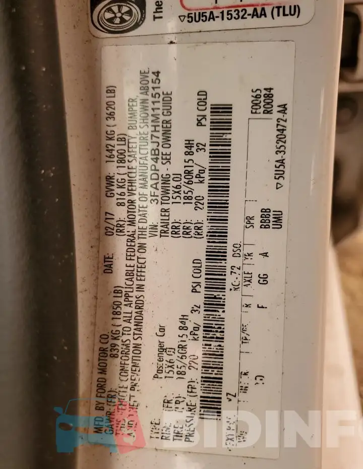 3FADP4BJ7HM115154 Photo# 12