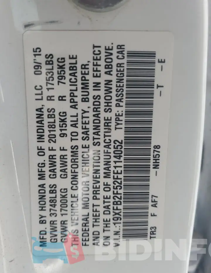 19XFB2F52FE114052 Photo# 12