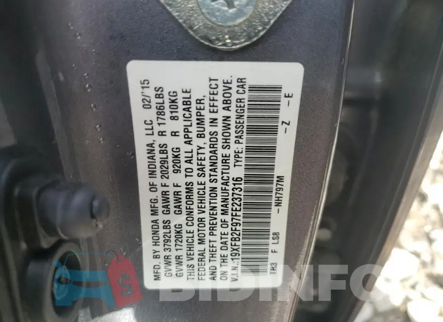 19XFB2F97FE237316 Photo# 13