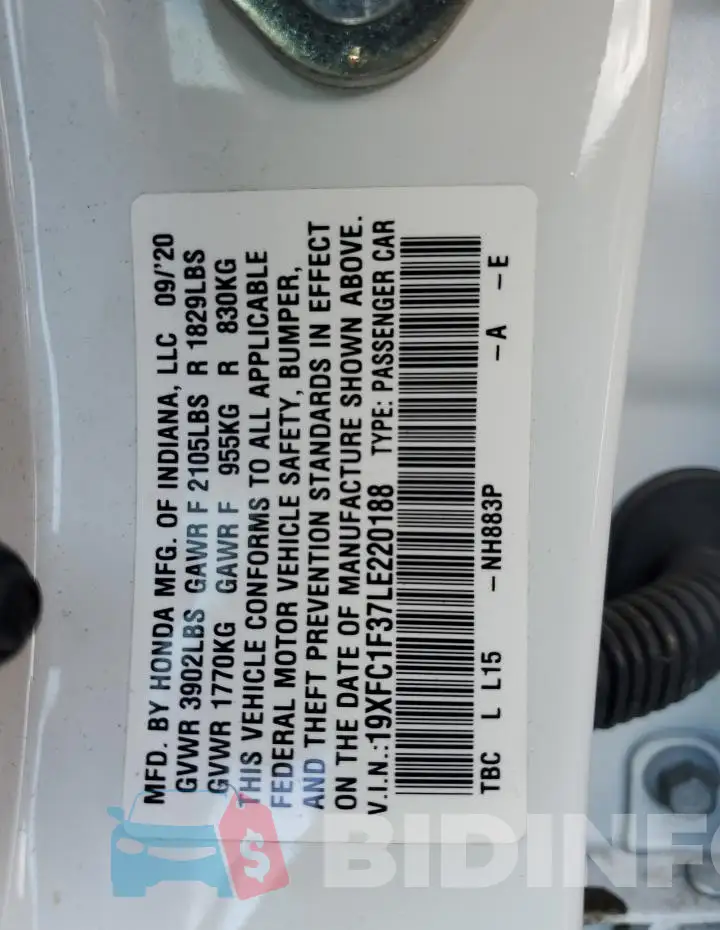 19XFC1F37LE220188 Photo# 13