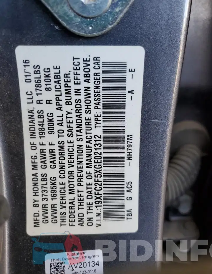 19XFC2F5XGE021312 Photo# 12