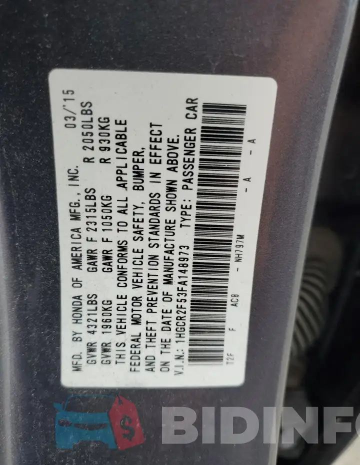 1HGCR2F53FA148973 Photo# 12