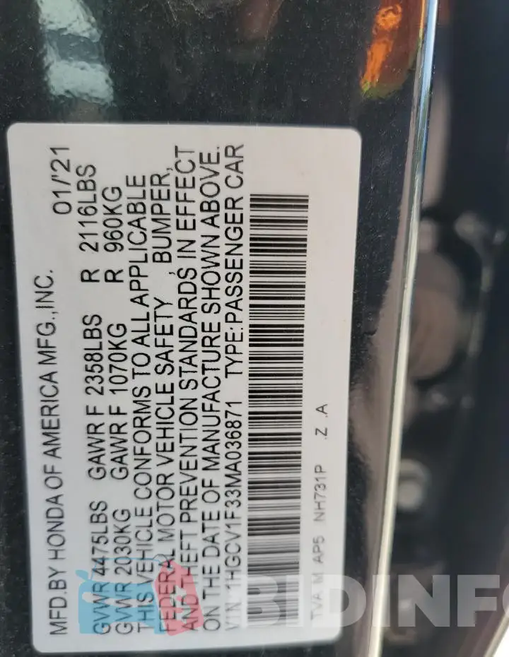 1HGCV1F33MA036871 Photo# 13