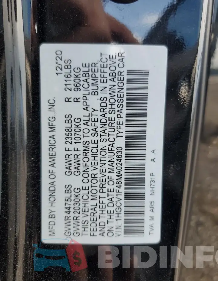 1HGCV1F48MA024630 Photo# 12