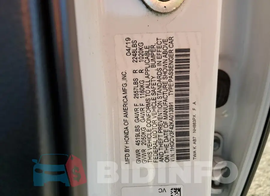 1HGCV3F42KA013891 Photo# 12