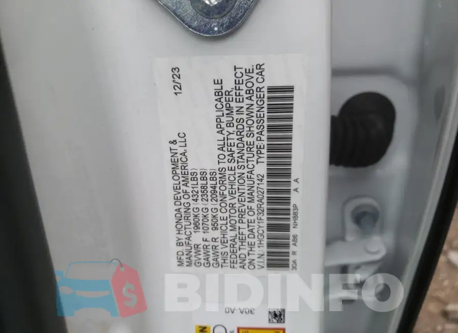 1HGCY1F32RA027142 Photo# 12