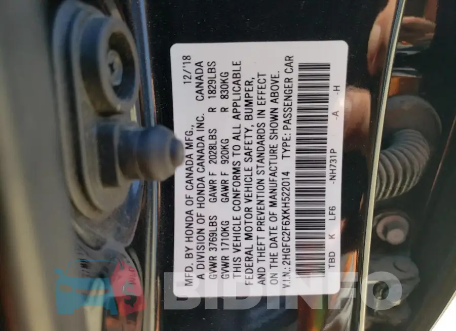 2HGFC2F6XKH522014 Photo# 12