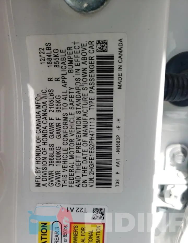 2HGFE1E52PH471113 Photo# 13