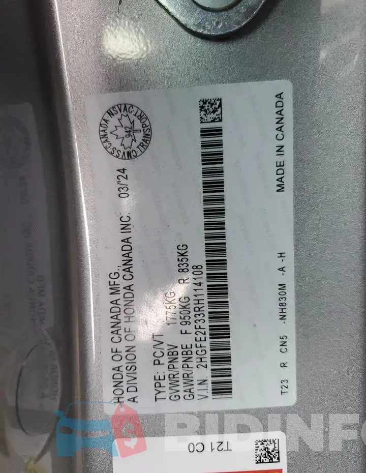2HGFE2F33RH114108 Photo# 12
