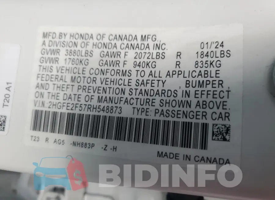 2HGFE2F57RH548873 Photo# 13