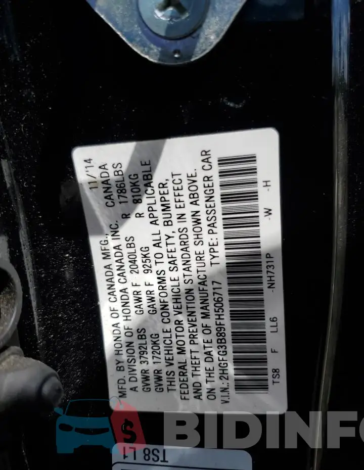 2HGFG3B89FH506717 Photo# 13