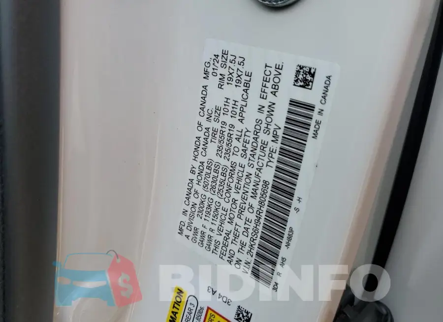 2HKRS6H94RH805698 Photo# 12